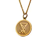 LKBEADS Collier en argent sterling 925 24 mm | Collier symbole de Lucifer | Bijou occulte, pendentif symbole satanique | Chemin de la main gauche | Femme | Bijou fait main plaqué or | LK_PNK_00984