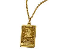 LKBEADS Collier en argent sterling 925 24 x 16 mm | Chaîne de 45 cm | Pendentif carte de tarot lunaire - Bijou spirituel et céleste | Symbolique | Breloque mystique | Bijou plaqué or | L_01710