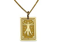 LKBEADS Collier en argent sterling 925 24 x 19 mm|Chaîne de 45,7 cm|Collier Homme de Vitruve (carte de tarot)|Bijou symbolique|Pendentif délicat|Breloque peinte|Bijou fait main plaqué or|LK_PNK_0510