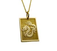 LKBEADS Collier en argent sterling 925 24 x 19 mm | Chaîne de 45 cm | Pendentif carte de tarot dragon chinois | Bijou dragon chinois carré | Plaqué or | 00551