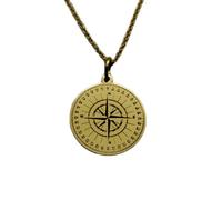 LKBEADS Collier en argent sterling 925 25 mm | Chaîne de 45 cm | Bijou boussole gravée | Pendentif boussole disque | Breloque boussole | Bijou boussole de navigation | Plaqué or | 00936