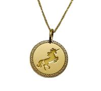 LKBEADS Collier en argent sterling 925 25 mm | Chaîne de 45 cm | Pendentif licorne | Breloque licorne disque | Cheval licorne mythique | Bijou créature magique | Plaqué or | 00964