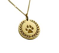 LKBEADS Collier en argent sterling 925 25 mm | Chaîne de 45 cm | Pendentif patte de chien | Breloque patte de chiot | Bijou patte d'animal gravé | Plaqué or | 00906