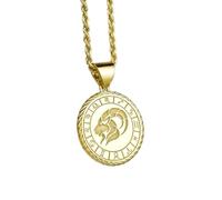 LKBEADS Collier en argent sterling 925 26 mm Chaîne 45 cm Pendentif du zodiaque Capricorne Médaillon corde horoscope chèvre Anniversaire terre Bijoux Breloque Plaqué or | LKRPG_0197