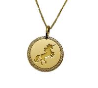 LKBEADS Collier en argent sterling 925 26 mm | Chaîne de 45 cm | Pendentif licorne | Breloque créature magique | Bijou cheval licorne mythique | Pendentif disque licorne | Plaqué or | L_01003