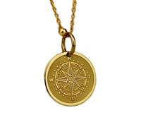 LKBEADS Collier en argent sterling 925 28 mm | Chaîne de 45 cm | Bijou boussole | Breloque boussole | Pendentif pièce de monnaie gravée | Navigation boussole étoile du Nord | Plaqué or | 00808