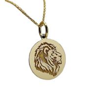 LKBEADS Collier en argent sterling 925 28 mm | Chaîne de 45 cm | Bijou tête de lion | Pendentif disque lion sauvage | Délicat animal sauvage gravé plaqué or | 00815