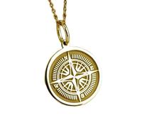 LKBEADS Collier en argent sterling 925 28 mm | chaîne de 45 cm | médaillon boussole | famille | breloque boussole | pendentif étoile du nord | disque plaqué or | 00712