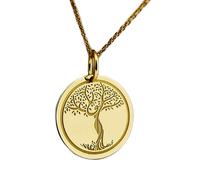 LKBEADS Collier en argent sterling 925 28 mm | Chaîne de 45 cm | Pendentif arbre de vie | Bijou arbre généalogique | Breloque disque gravé | Plaqué or nature | 00230
