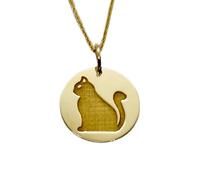 LKBEADS Collier en argent sterling 925 28 mm | chaîne de 45 cm | pendentif chat | breloque chat | pendentif chat gravé | amoureux des chats | bijoux plaqués or | 00604