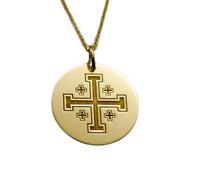 LKBEADS Collier en argent sterling 925 28 mm | Chaîne de 45 cm | Pendentif croix de Jérusalem jaune | Croix orthodoxe | Pendentif croix gravé | Pièce de monnaie | Plaqué or | 00668