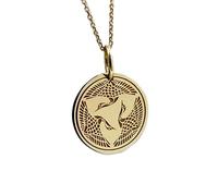 LKBEADS Collier en argent sterling 925 28 mm | Chaîne de 45 cm | Pendentif disque grues et oiseaux | Bijoux japonais | Breloque gravée avec blason familial | Plaqué or | 00667