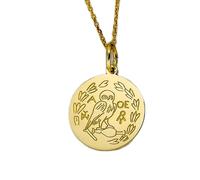 LKBEADS Collier en argent sterling 925 28 mm | Chaîne de 45 cm | Pendentif disque hibou plaqué | Bijou symbole de la sagesse | Breloque hibou grec | Hibou d'Athéna plaqué or | 00256