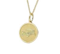 LKBEADS Collier en argent sterling 925 28 mm | Chaîne de 45 cm | Pendentif en forme de disque crocodile | Bijou en crocodile | Breloque animal | Alligator délicat plaqué or | 00137