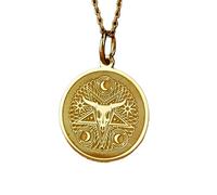 LKBEADS Collier en argent sterling 925 28 mm | Chaîne de 45 cm | Pendentif étoile et pentacle tête de mort Baphomet | Bijou occulte Baphomet | Médaillon pentagramme | Plaqué or | 00786