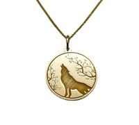 LKBEADS Collier en argent sterling 925 28 mm | Chaîne de 45 cm | Pendentif loup | Breloque loup hurlant | Bijou loup sauvage | Pendentif | Plaqué or délicat | 00577