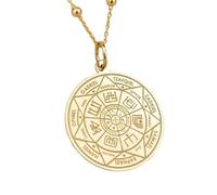 LKBEADS Collier en argent sterling 925 28 mm | Chaîne de 45 cm | Pendentif pièce gravée du sceau des sept archanges | Breloque disque du sceau de Salomon | Plaqué or | 00823