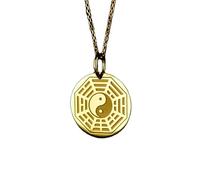 LKBEADS Collier en argent sterling 925 28 mm | Chaîne de 45 cm | Pendentif Yin Yang et I Ching | Médaille Bagua Feng Shui | Médaillon chinois | Yin Yang | Plaqué or | 00660