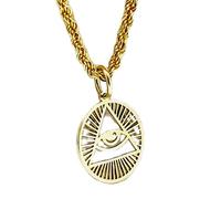 LKBEADS Collier en argent sterling 925 30 mm | Chaîne de 45 cm | Pendentif disque Illuminati | Œil de la Providence | Breloque mauvais œil | Pendentif œil | Plaqué or du troisième œil | 00113