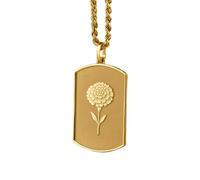 LKBEADS Collier en argent sterling 925 30 x 19 mm | Chaîne de 45 cm | Pendentif fleur de naissance Mari Dog Tag | Breloque chaîne corde | Anniversaire femme octobre | Plaqué or | 00441