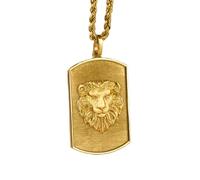 LKBEADS Collier en argent sterling 925 30 x 19 mm | Chaîne de 45 cm | Pendentif lion | Chaîne corde | Plaque d'identité Force et Courage | Plaqué or | 00501