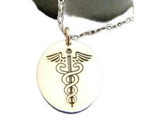 LKBEADS Collier en argent sterling 925 avec pendentif caducée gravé, symbole du dieu olympien Hermès, médecin, infirmière, cadeau scientifique | Chaîne de 45 cm | Plaqué argent | L_PN_0177