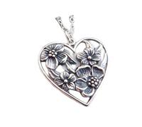 LKBEADS Collier en argent sterling 925 avec pendentif cœur en forme de fleur de pommier. Petit pendentif floral délicat. Cadeau botanique raffiné | Chaîne de 45 cm | Plaqué argent | LK_PNK_02936