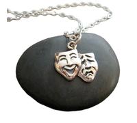 LKBEADS Collier en argent sterling 925 avec pendentif en forme de masque de théâtre, comédie, tragédie, drame, petit bijou délicat, breloque actrice, avec chaîne de 45 cm | Plaqué argent | L_PN_0289