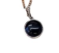 LKBEADS Collier en argent sterling 925 avec tourmaline noire naturelle 15 x 15 mm, pendentif rond lisse noir, chaîne de 45 cm, bijoux spirituels et énergétiques de guérison, cadeau | gmpd_0424