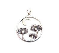 LKBEADS Collier en argent sterling 925 avec trois champignons en cercle. Croissant de lune en bronze. Cadeau de chef cueilleur. Cadeau délicat pour jardinier de conte de fées | Avec chaîne de 45 cm |