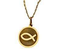 LKBEADS Collier en argent sterling 925, chaîne de 24 mm (18 pouces), pendentif poisson Ichthys, breloque chrétienne pour femme, plaqué or, bijou fait main | LK_PNK_01003