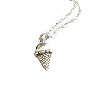 LKBEADS Collier en argent sterling 925 en forme de cornet de glace, pendentif gourmand, petit, amusant, simple, délicat, cadeau d'été | avec chaîne de 45 cm | plaqué argent | L_PN_0148