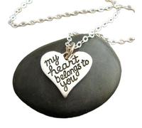 LKBEADS Collier en argent sterling 925 « Mon cœur t'appartient » avec pendentif en forme de cœur et citation inspirante, chaîne de 45,7 cm, plaqué argent, L_PN_0334