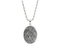 LKBEADS Collier en labradorite noire naturelle à pois, forme ovale, couleur grise, taille lisse, 37 x 28 mm, avec chaîne à maillons de 45 cm. Bijou artisanal de guérison et accessoires | L_GMYP_0026