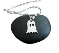 LKBEADS Collier fantôme en argent sterling 925, petit pendentif emoji d'Halloween, sympathique et effrayant, bijou simple et délicat, cadeau délicat | avec chaîne de 45 cm | plaqué argent | L_PN_0370