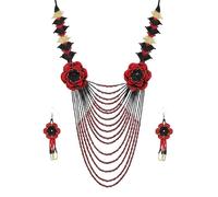 LKBEADS Collier Gerdan ukrainien à fleurs de rose avec boucles d'oreilles assorties, perles de rocaille, bijoux traditionnels multicolores faits main, bijoux ukrainiens |LK_UKRN_1014