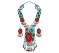 LKBEADS Collier Gerdan ukrainien à fleurs de rose rouge avec boucles d'oreilles assorties, perles de rocaille, bijoux traditionnels multicolores faits main, bijoux ukrainiens |LK_UKRN_1078