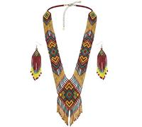 LKBEADS Collier Gerdan ukrainien à motif aztèque avec boucles d'oreilles assorties, perles de rocaille, bijoux traditionnels multicolores faits main, bijoux ukrainiens |LK_UKRN_0001