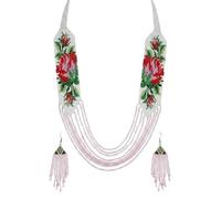 LKBEADS Collier Gerdan ukrainien à motif de rose avec boucles d'oreilles assorties, perles de rocaille, bijoux traditionnels multicolores faits main, bijoux ukrainiens |LK_UKRN_1002
