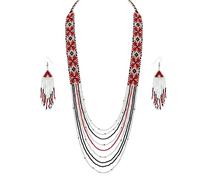 LKBEADS Collier Gerdan ukrainien à motif flocon de neige écarlate avec boucles d'oreilles assorties, perles de rocaille, bijoux traditionnels multicolores faits main, bijoux ukrainiens |LK_UKRN_0434