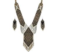 LKBEADS Collier Gerdan ukrainien en or, orné de perles de rocaille et de boucles d'oreilles assorties | Bijou traditionnel multicolore fait main | LK_UKRN_0688