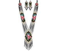 LKBEADS Collier Gerdan ukrainien rose avec boucles d'oreilles assorties, perles de rocaille, bijoux traditionnels multicolores faits main, bijoux ukrainiens |LK_UKRN_0104