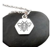 LKBEADS Collier hexagonal en argent sterling 925 avec pendentif abeille, petit bijou simple et délicat, idéal pour tous les jours, chaîne de 45 cm, plaqué argent | L_PN_0015