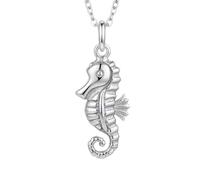 LKBEADS Collier hippocampe en argent sterling 925. Réaliste | LK_NLC_03121 | bronze crescent moon. hunter food forager chef gift. delicate fairytale gardener gift with 18 inch
