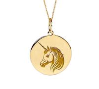 LKBEADS Collier Licorne en Argent Sterling 925 Plaqué Or Rond |LK_NLC_02057 | plated round engraved skeleton hourglass medallion pendant 28mm with 18 inch cable chain symbolic gothic