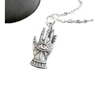 LKBEADS Collier main avec œil en argent sterling 925. Petit pendentif de clairvoyance. Symbole de justice et d'intuition. Main décorative unique. Breloque œil obsédant | Avec chaîne de 45 cm | Plaqué