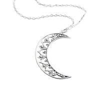 LKBEADS Collier mandala croissant de lune en argent sterling 925. Pétales de fleurs complexes. Breloque ciel nocturne, univers, bijoux bohème, yoga spirituel | avec chaîne de 45 cm | Plaqué argent |