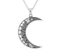 LKBEADS Collier mandala en forme de croissant de lune. |LK_NLC_02700 | gold plated round floral medallion charm with 18 inch cable chain 22-26mm symbolic jewelry gift for men