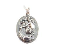 LKBEADS Collier médaillon sirène en argent sterling 925. Pendentif océan rustique. Bijou de plage idéal. Créature marine mystique et aquatique. Avec chaîne de 45 cm. Plaqué argent. L_PN_0637