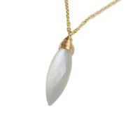 LKBEADS Collier navette en argent sterling 925 avec pendentif en pierre de lune naturelle 18 x 6 mm, taille marquise, blanc facetté, avec chaîne forçat de 45 cm, cadeau pour un nouveau départ, une